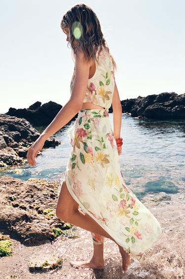 FLORAL CUT-OUT PRINT DRESS - Ecru / Green by Zara - Image 3