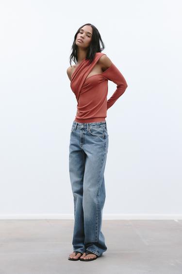 ASYMMETRISK TOP I DRAPERET STRIK - terrakotta fra Zara - Billede 0
