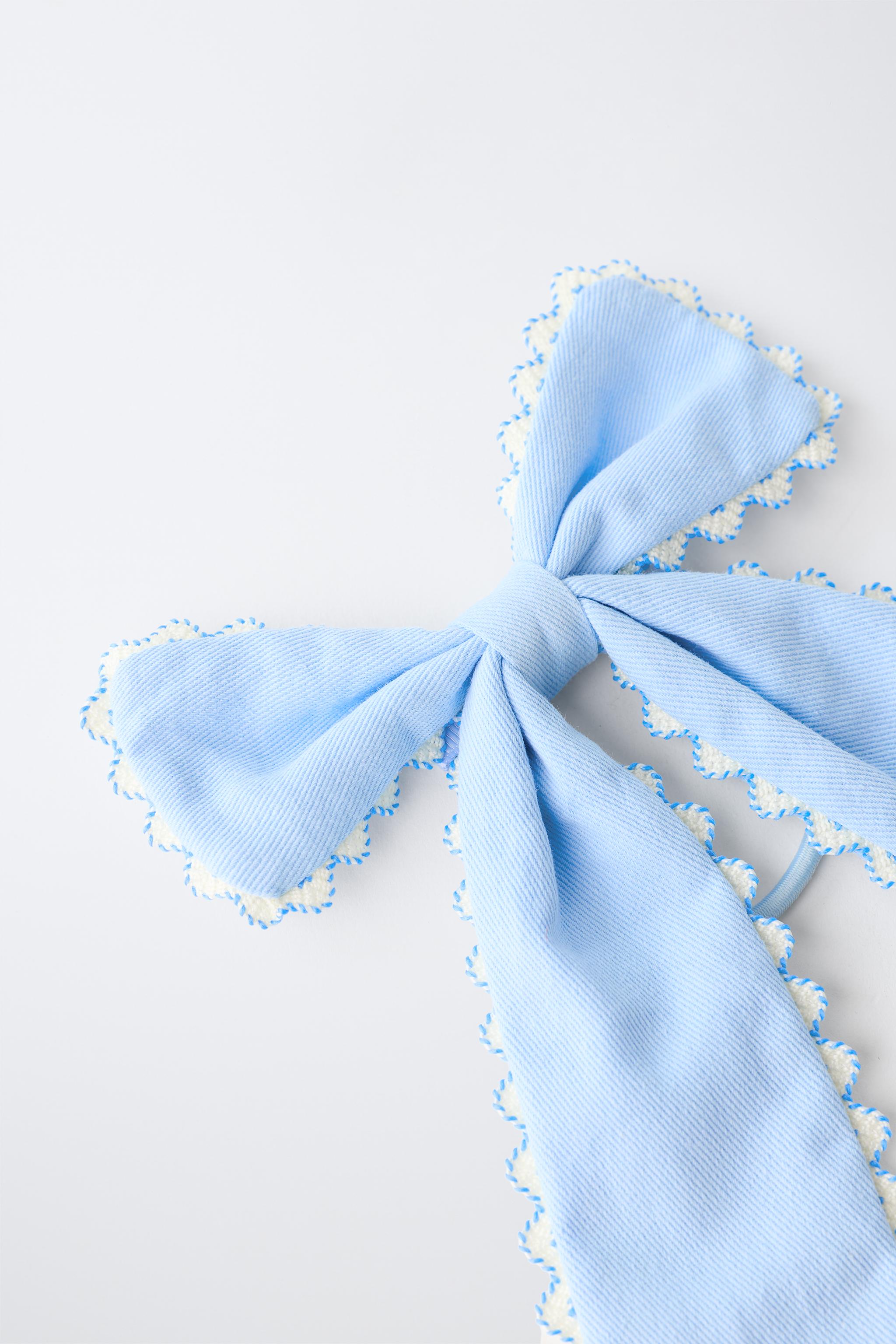 LARGE WAVY BOW HAIR TIE — Blue