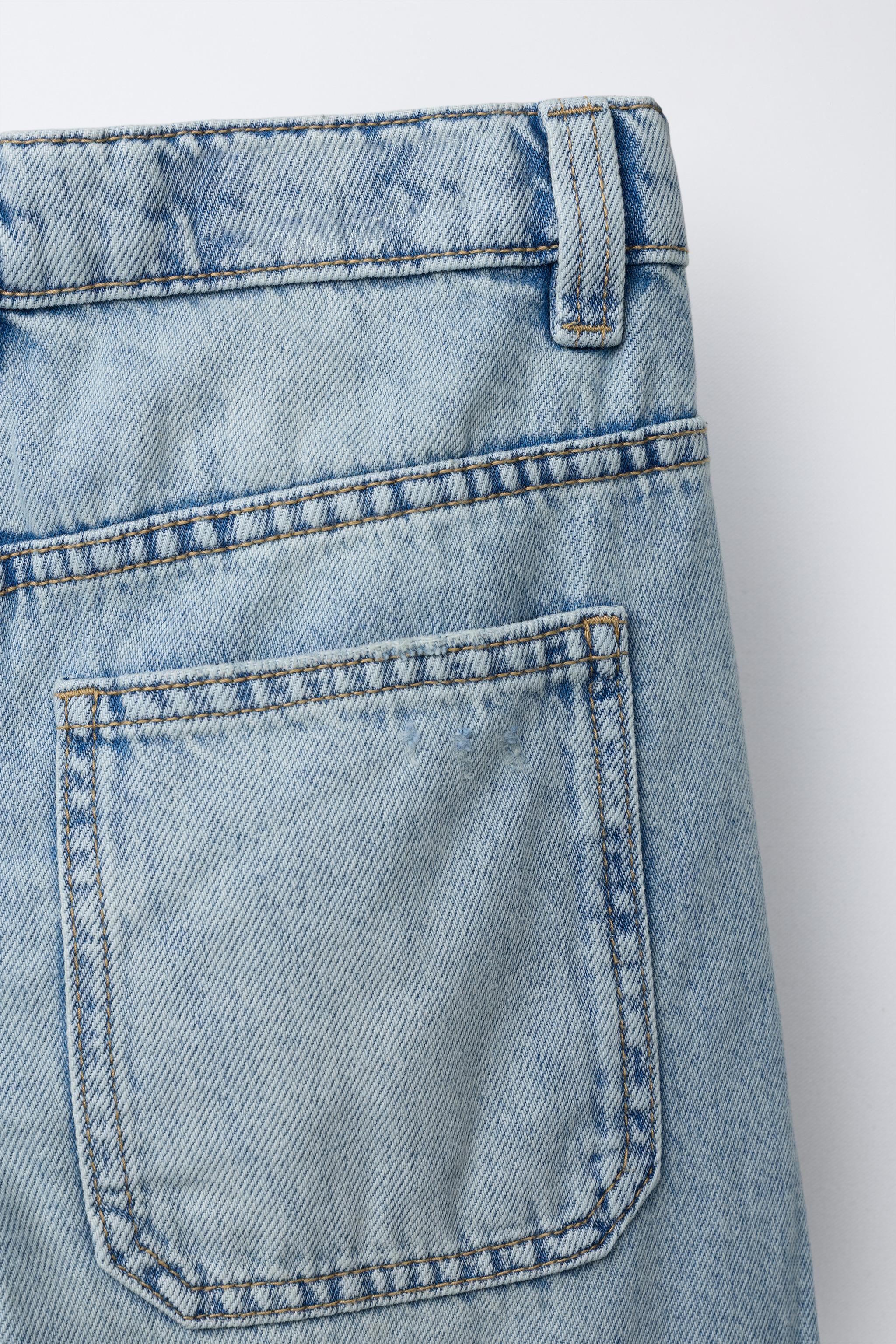 EMBROIDERED TEXT WIDE LEG JEANS - Light blue | ZARA United States