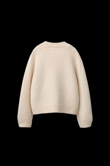 Zara ORGANZA FLORAL KNIT JUMPER - Ecru