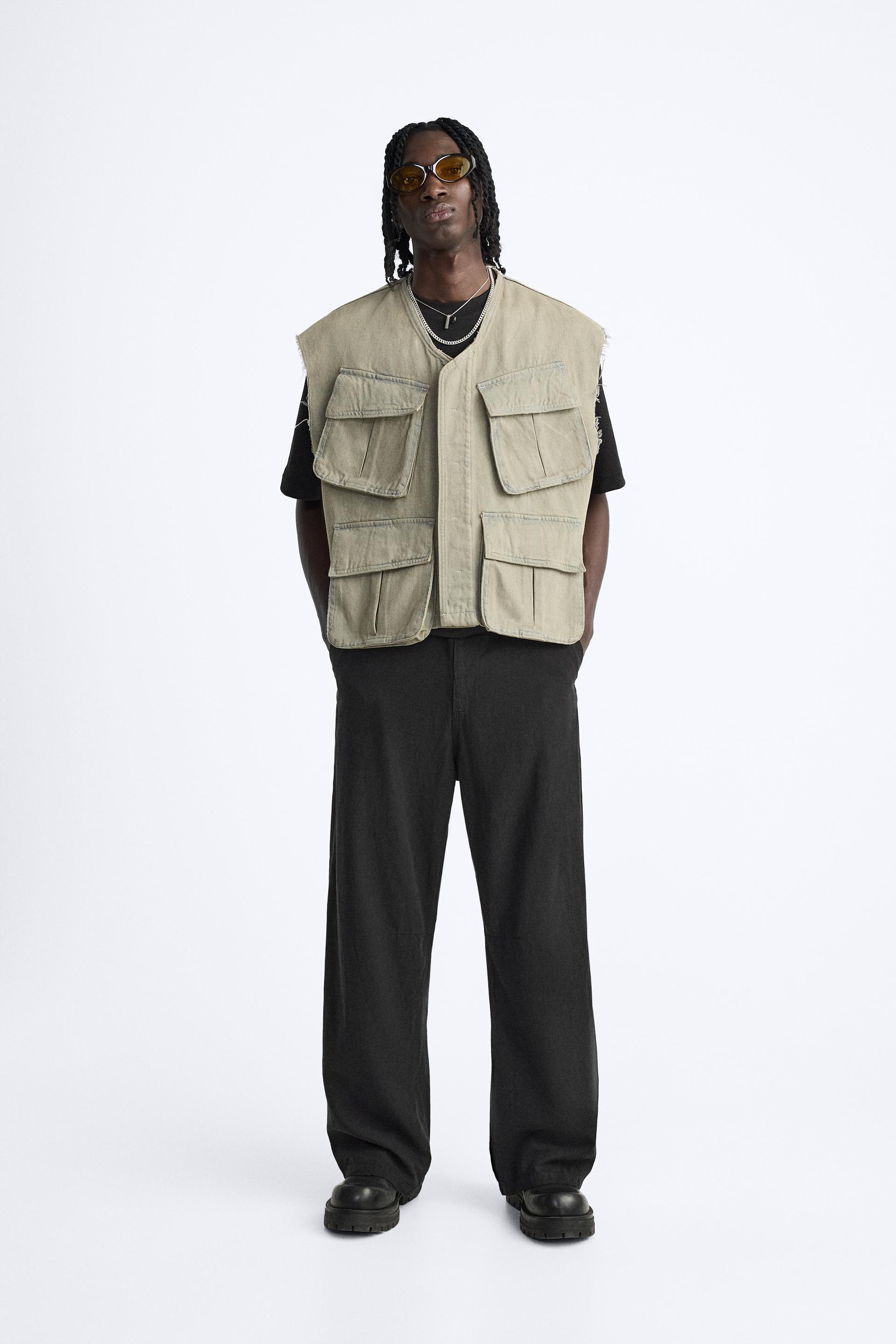 DENIM UTILITY VEST Light khaki ZARA United States