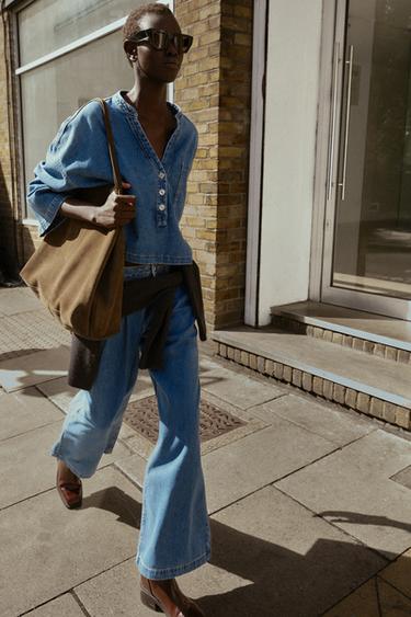 ДЖИНСОВА СОРОЧКА З КОМІРОМ МАО - Синій Zara