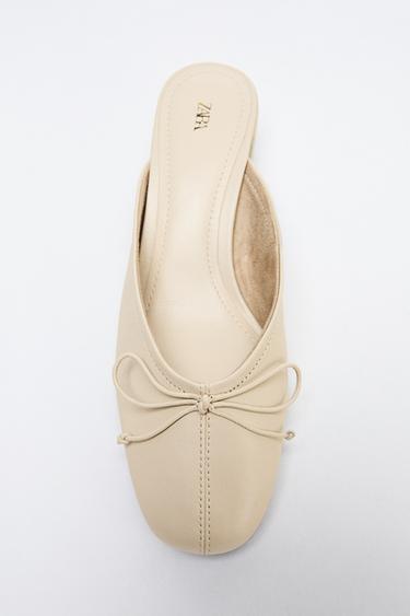 LEDER-SLINGBACK MIT SCHLEIFE - Gebrochenes Weiß von Zara