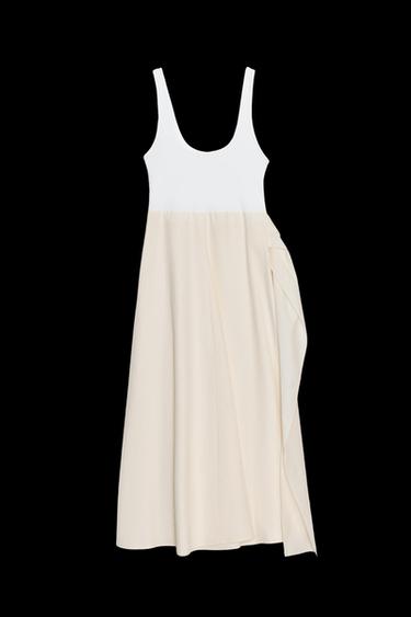 Zara CONTRAST PLEATED DRESS - Ecru