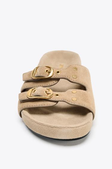 SPLIT SUEDE BUCKLE SANDALS - Beige by Zara - Image 3