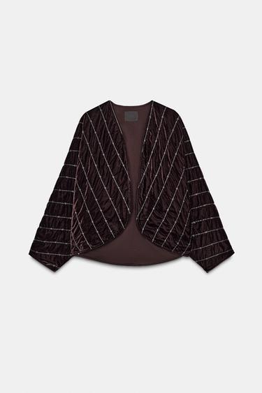 QUILTED VELVET KIMONO WITH BEADS - Brown by Zara