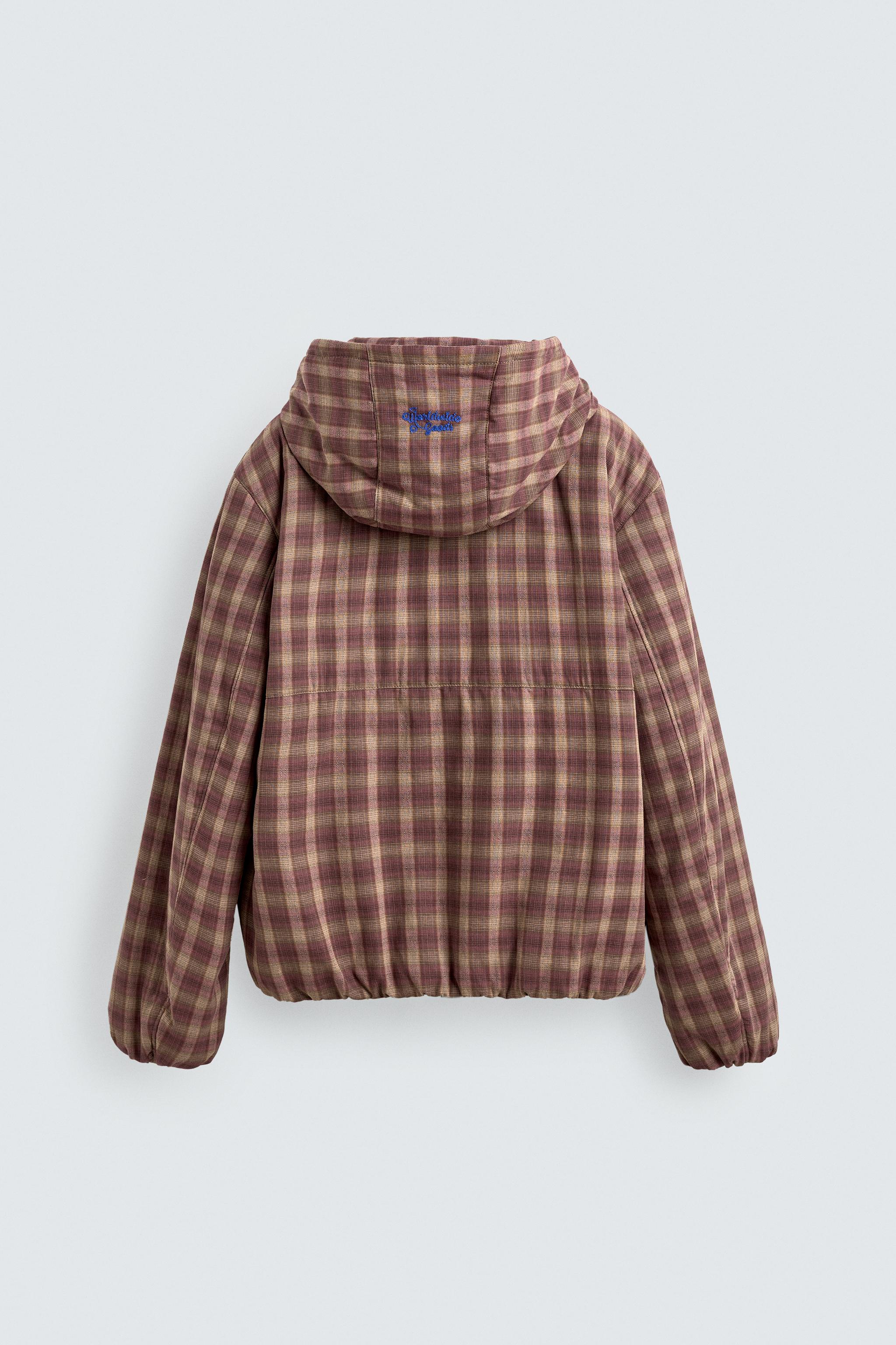 フード付きチェック柄ジャケット - レディッシュ | ZARA Japan