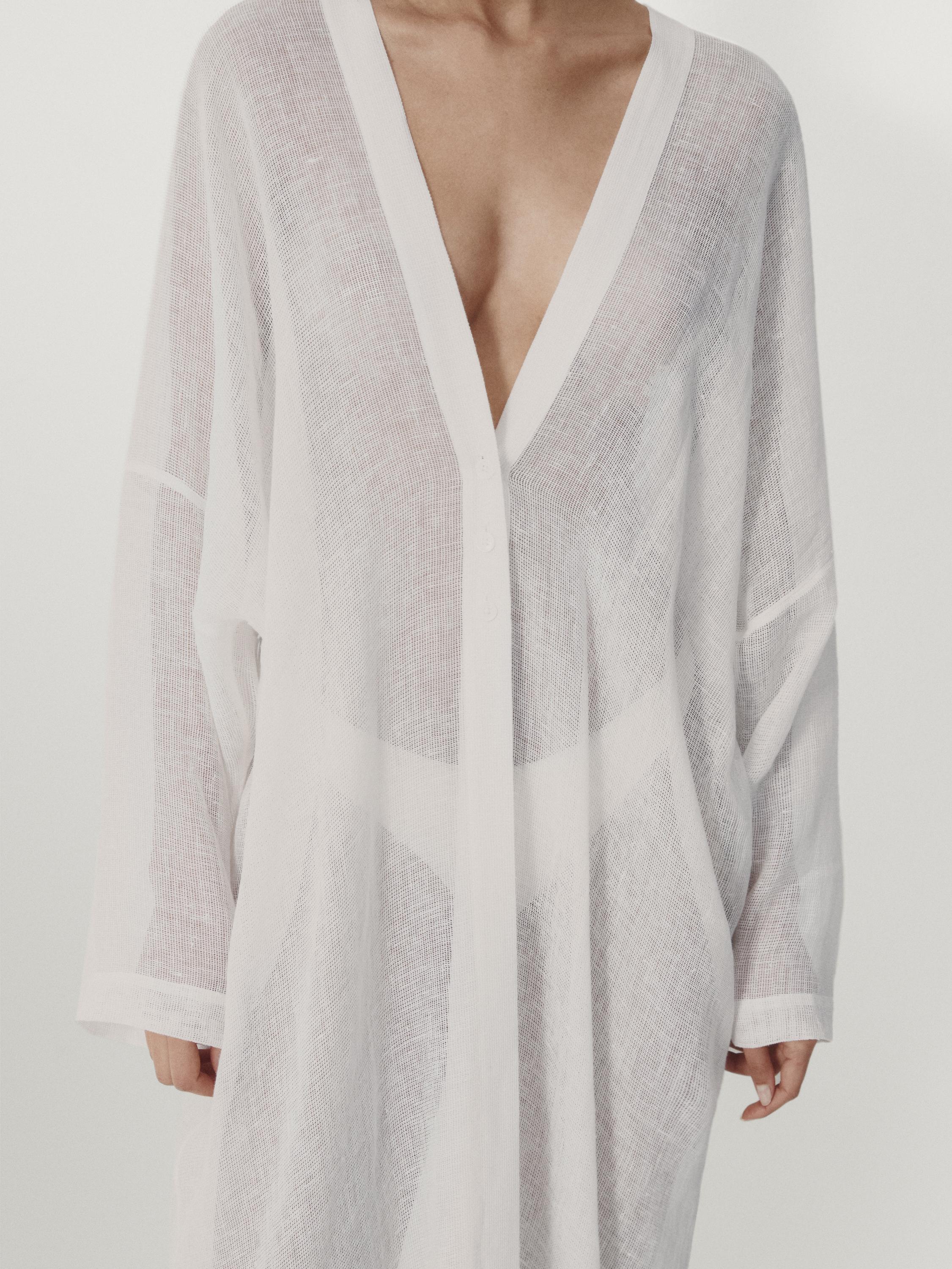 100% linen maxi oversize blouse - Oyster-white | ZARA Canada