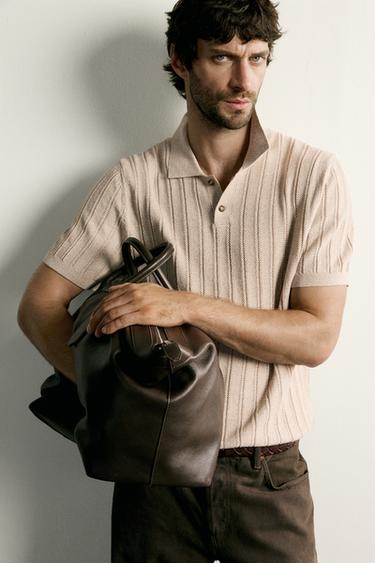 OPEN-KNIT TEXTURED POLO SHIRT - Sand by Zara