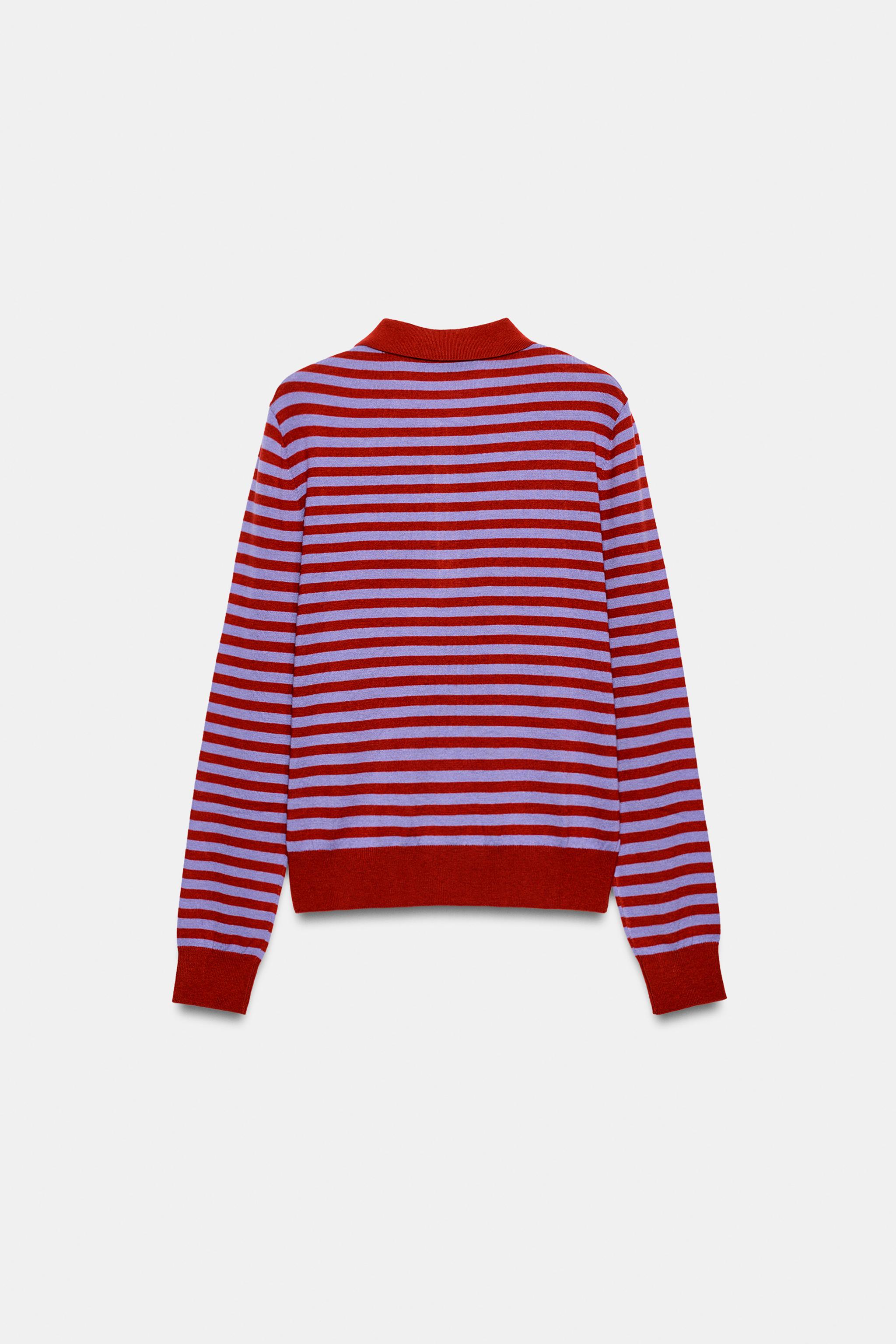 Zara Çizgili Örgü Polo Tişört görsel 5