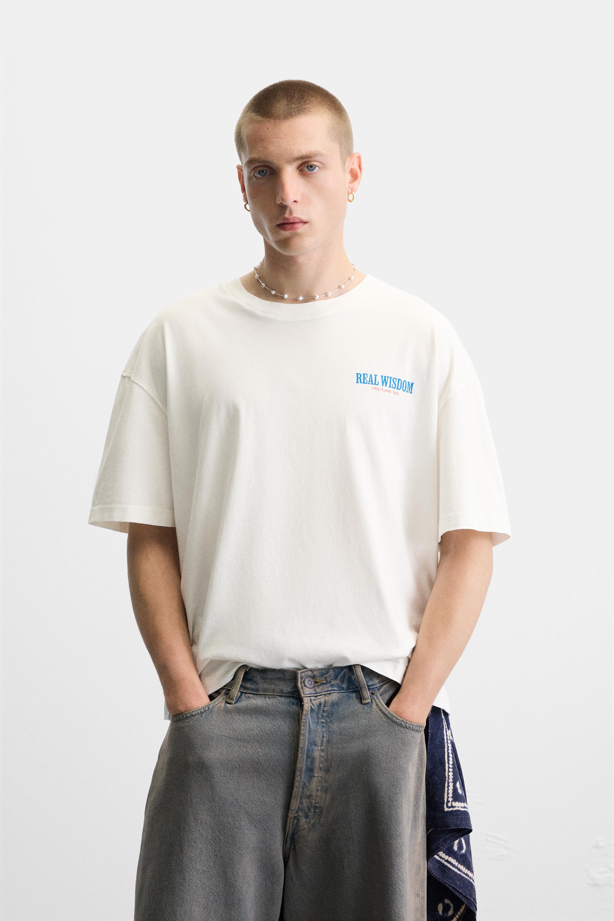 Camisetas Blancas Hombre Camiseta ZARA Mixed Patch Para Hombre