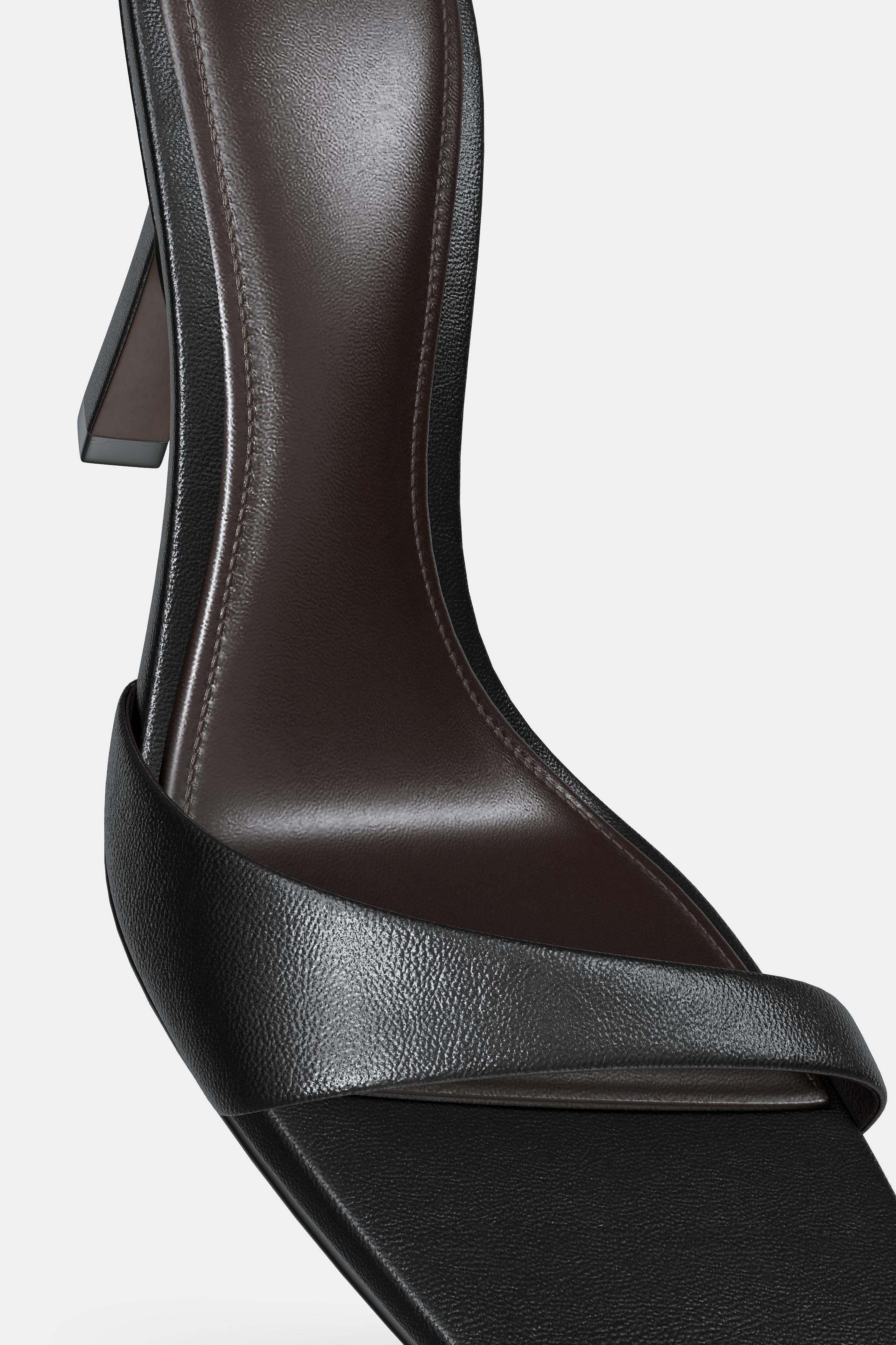 Zara ASYMMETRIC LEATHER HEELED SANDALS - Black
