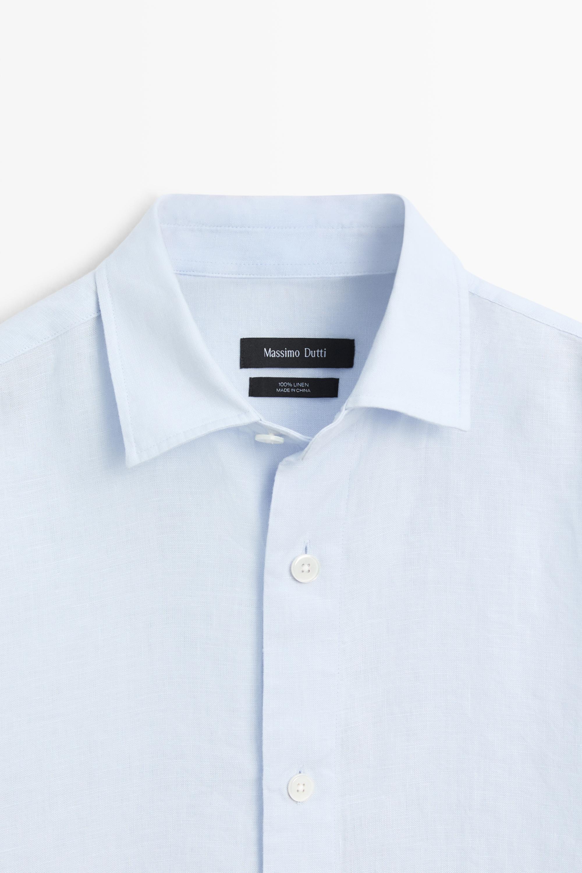 100% linen regular fit shirt — Green stripe