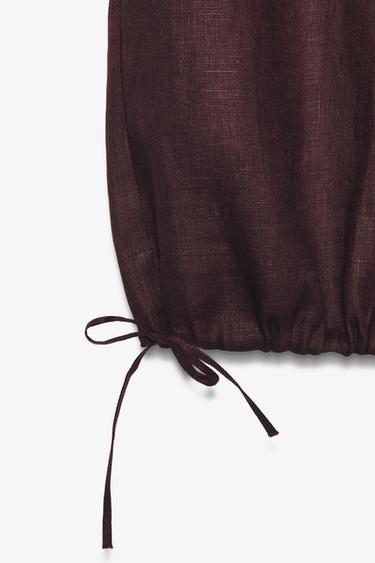 PANTALON BOUFFANT EN LIN - Aubergine de Zara - Image 7