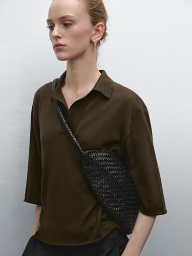 Zara 100% cotton knit polo shirt - Dark khaki
