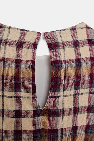 ROBE COURTE À CARREAUX - Écru / Grenat de Zara - Image 7