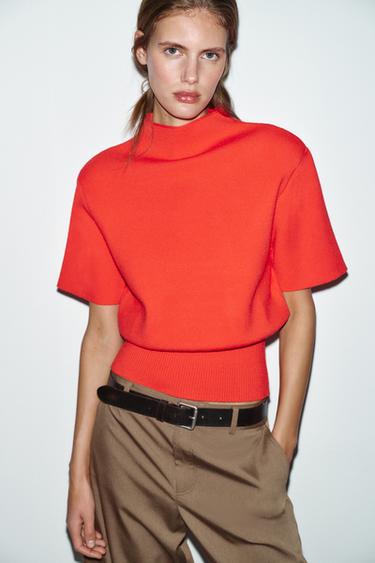 TOP EN MAILLE AVEC ÉPAULETTES - Rouge de Zara - Image 4