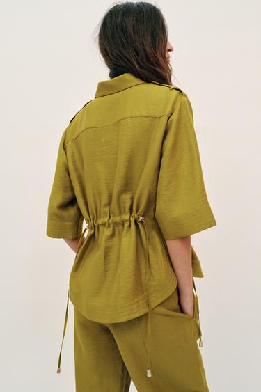 LINEN BLEND SAFARI SHIRT WITH DRAWSTRINGS - Oil by Zara - Image 3