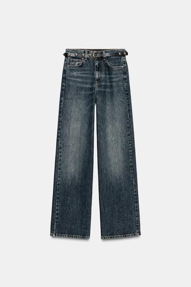 Zara Z1975 HIGH WAIST STRAIGHT TAPERED JEANS WITH BELT - Indigo - Image 0