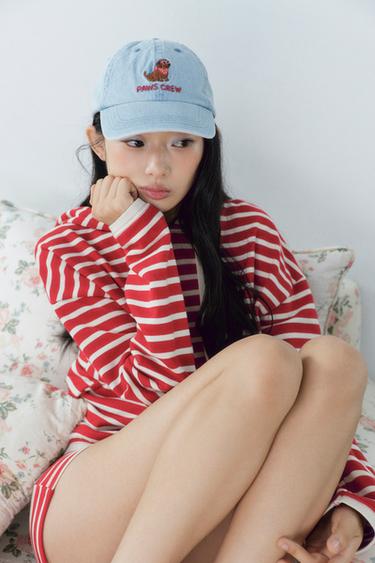 Zara 小狗文字圖案牛仔棒球帽 - 藍色