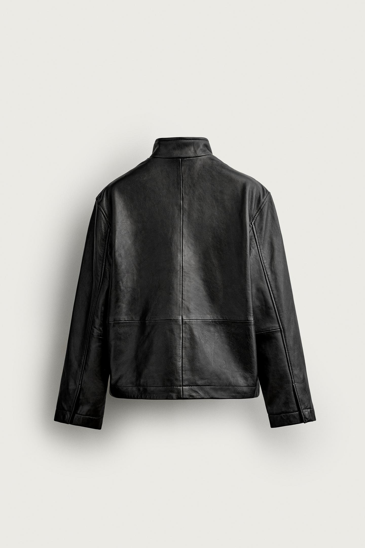 Мужская куртка Zara Washed Effect Leather, цвет: Чёрный — фото 8