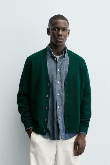 REGULAR FIT WOOL BLEND CARDIGAN - Green by Zara