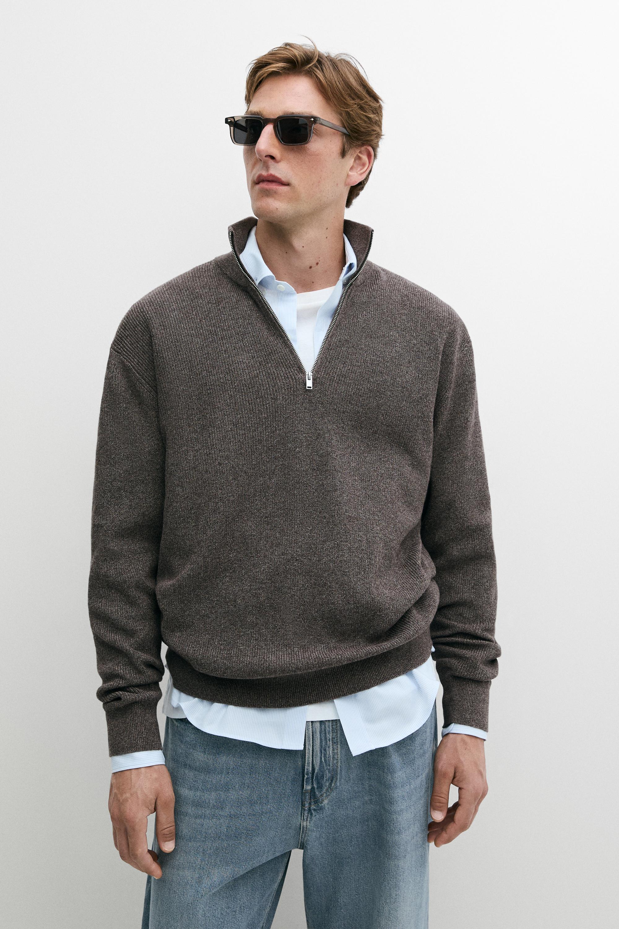 Mock neck knit sweater with zip - Mink | ZARA Canada