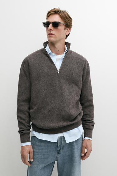 Zara Mock neck knit sweater with zip - Mink