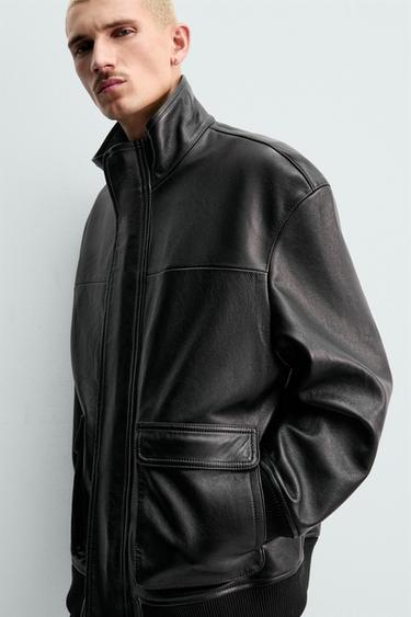 BLOUSON RELAXED FIT EN CUIR ORIGINS - Noir de Zara - Image 4