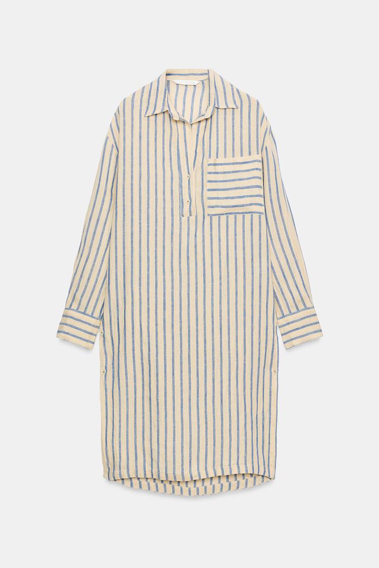 Vestido camisero a rayas de 100% lino de la colección ZW 7