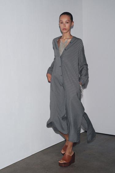 VESTIDO CAMISERO RAYAS ZW COLLECTION - Gris antracita de Zara