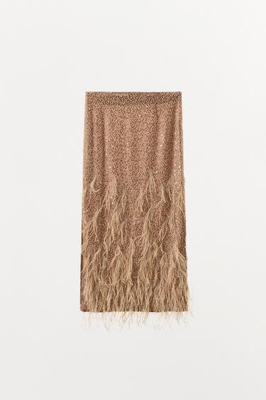 SEQUINNED FEATHER SKIRT - Brown by Zara - Image 8