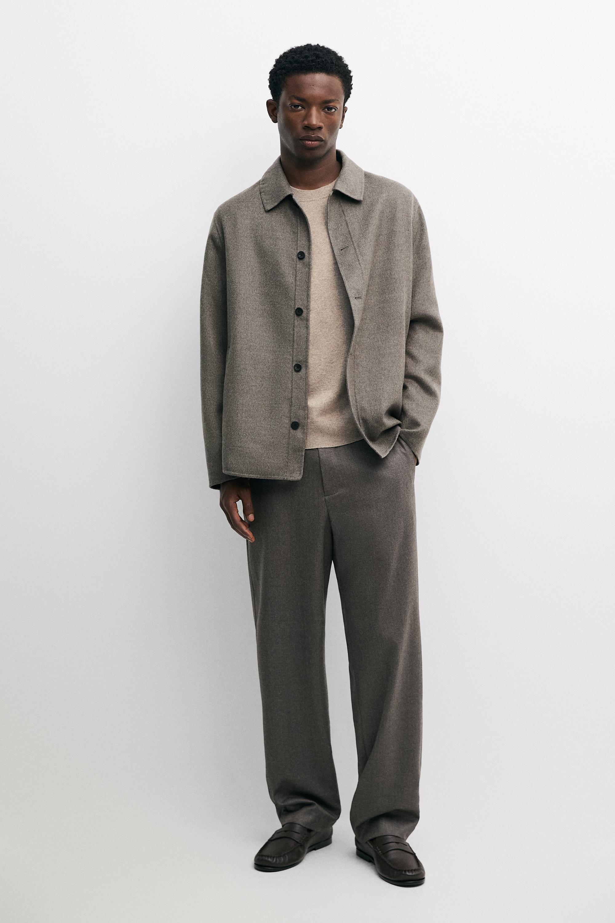 Wool blend overshirt with button detail — Mink