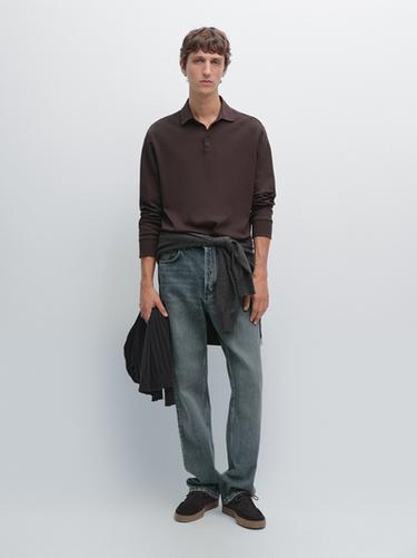 Polo manga larga cuello contraste - Burdeos de Zara