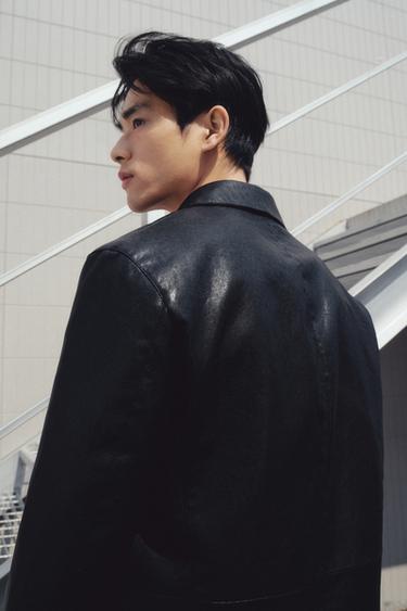 RELAXED FIT FAUX LEATHER OVERSHIRT - Black by Zara