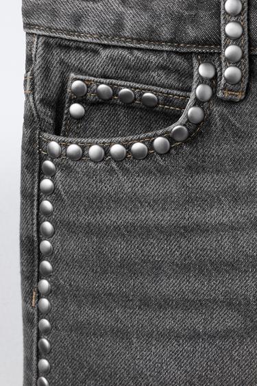 STUDDED STRAIGHT JEANS - Grey by Zara - Image 3