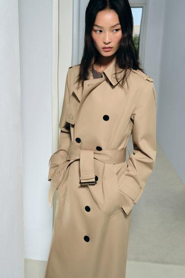 Zara ZW COLLECTION 防潑水雙排扣風衣 - 淺駝色