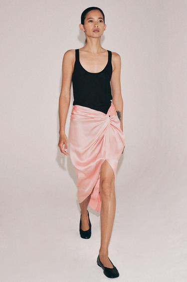 ZW COLLECTION SATIN DRAPED SKIRT - Pink by Zara
