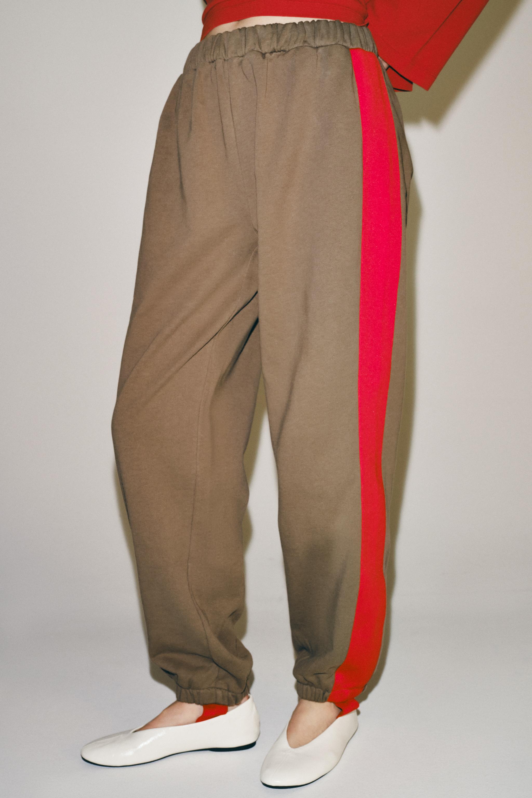 STIRRUP SIDE-STRIPE TROUSERS — Taupe gray