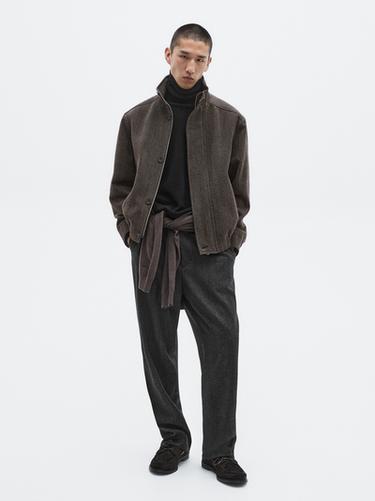 Zara Wool blend herringbone bomber jacket - LIMITED - Gray