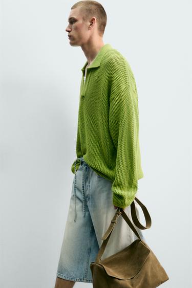 POLO EN MAILLE STRUCTURÉE DÉLAVÉE - vert délavé de Zara - Image 5