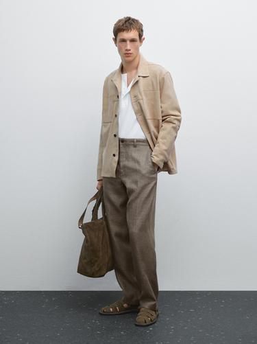 Zara 100% linen straight-leg trousers - Gray green