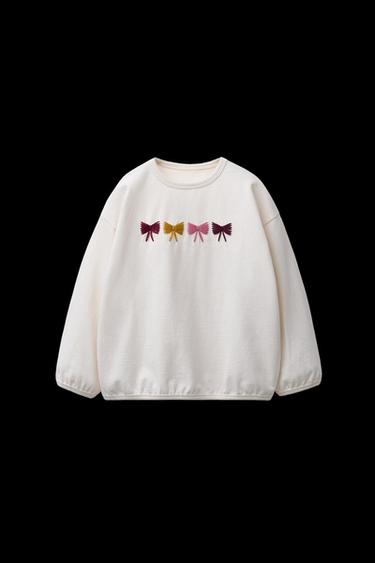 Zara CONTRAST EMBROIDERY T-SHIRT - Ecru