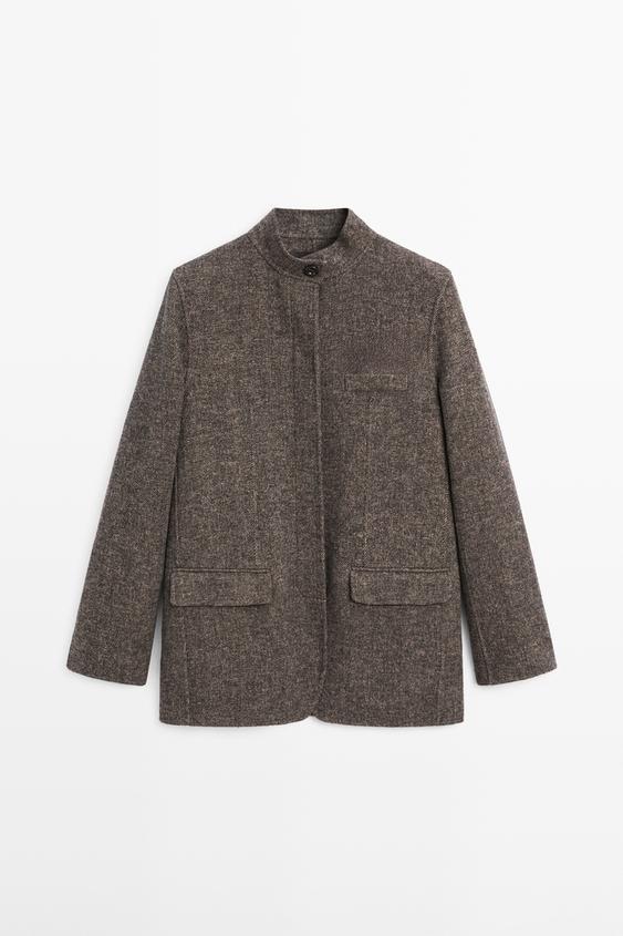 Wool blend twill coat with high collar from Zara - $390