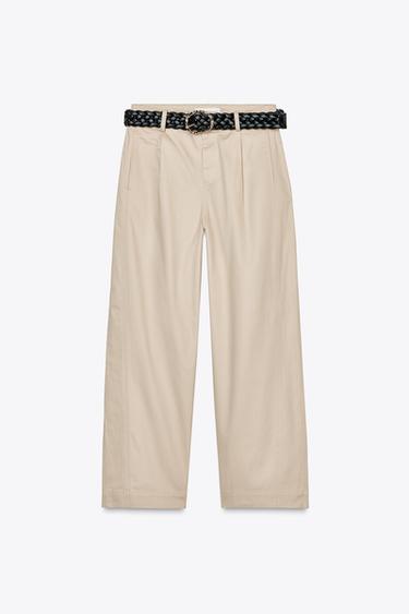 PANTALON COUPE CAROTTE AVEC CEINTURE - Sable de Zara - Image 4