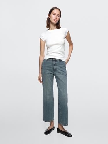 Jeans flare fit tiro medio - Azul medio de Zara