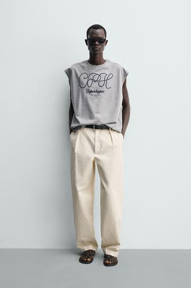 Zara EMBROIDERED RELAXED FIT TANK TOP - Gray marl - Image 0