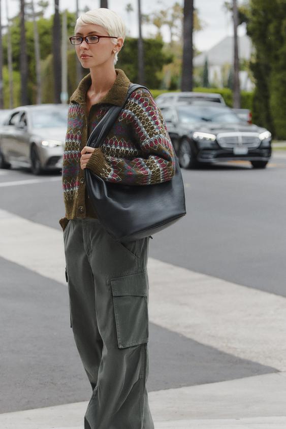 VESTE EN MAILLE JACQUARD - Vert olive de Zara - Image 4
