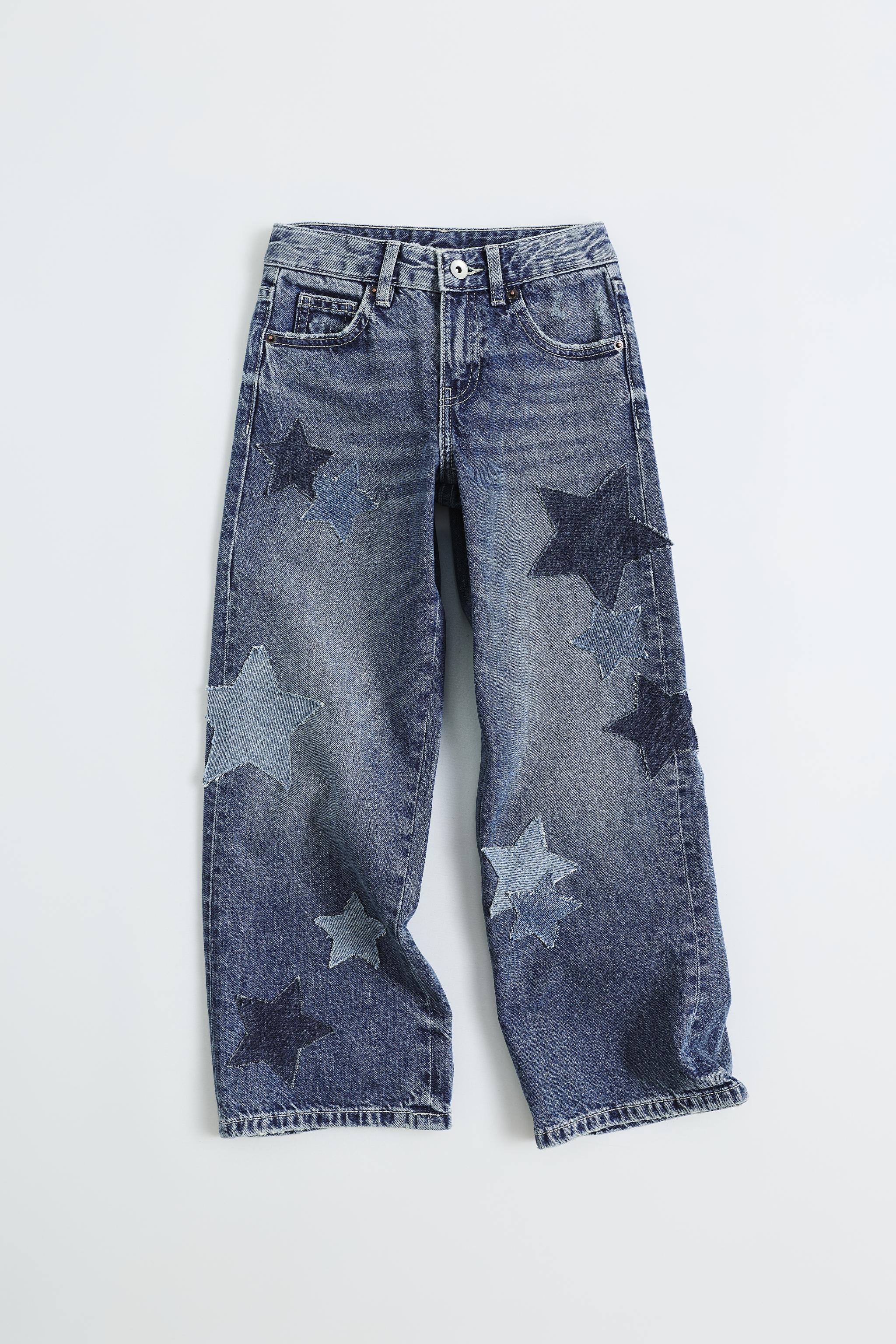 STAR PATCH WIDE-LEG JEANS — Blue